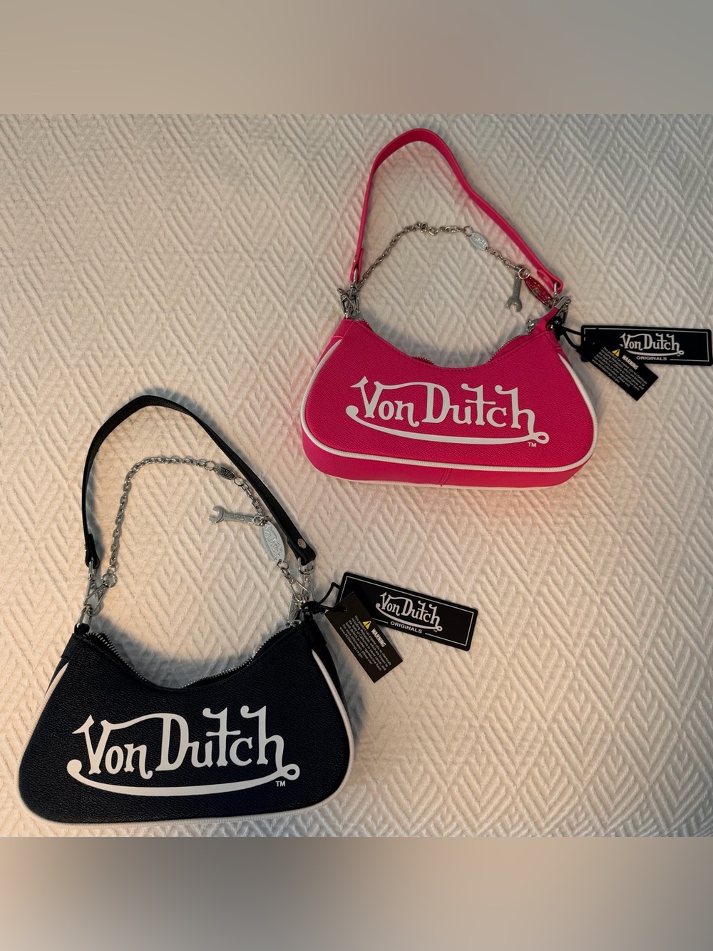 Von Dutch Hot Pink and Black Logo Shoulder Bag Duo